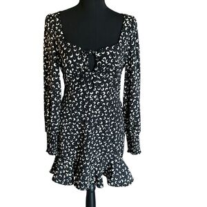 Nasty Gal Collection Black & White Print Long Sleeve Mini Dress Size 6